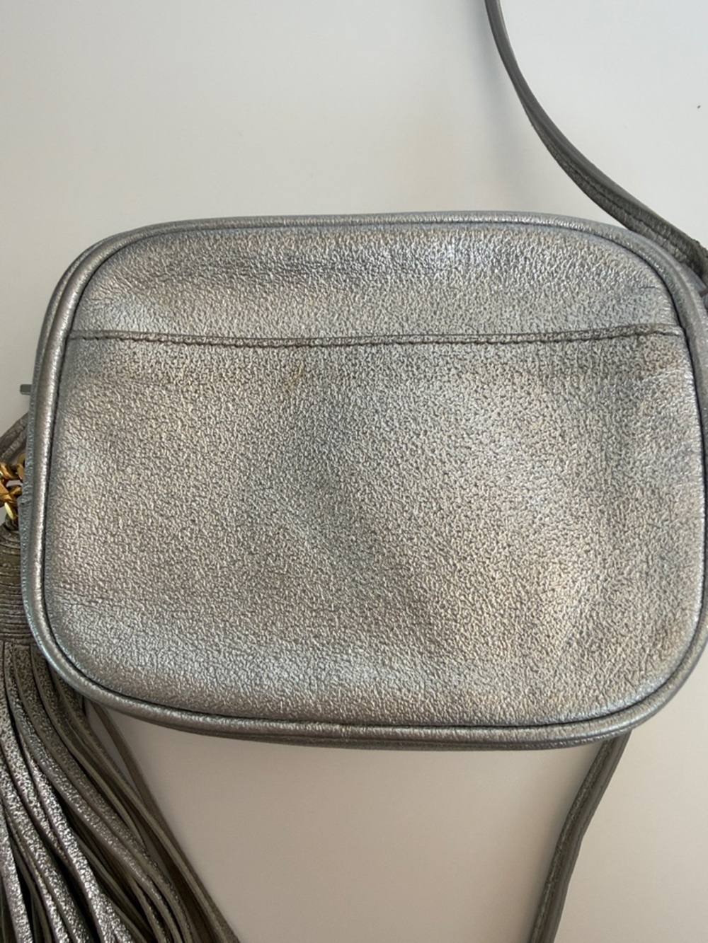 Saint Laurent Metallic Silver Camera Crossbody with Fringe Zipper Pull - Picture 5 of 12